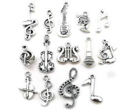 100 pièces breloques mixtes note de guitare musicale piano cor français Saxophone pendentif en argent Antique pour faire de jolies boucles d'oreilles pendentifs collier 7293956