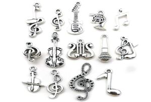 100 stcs gemengd charmes muzikale gitaar noot piano franse hoorn saxofoon antieke zilveren hanger voor het maken van schattige oorbellen hangers nek2137409