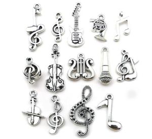 100 pièces breloques mixtes note de guitare musicale piano cor français Saxophone pendentif en argent Antique pour faire de jolies boucles d'oreilles pendentifs collier 1277349