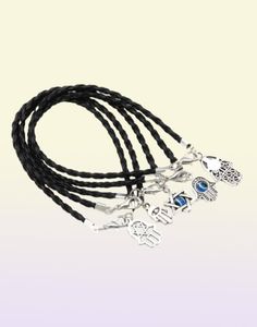 100pcs mixte kabbaleh hamsa Hand Chuck Charms Bracelets en cuir noir corde tressée 17 21cm5746647