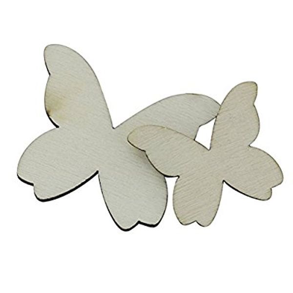 Découpes de papillons en bois de tailles mixtes, 100 pièces, embellissement artisanal, étiquette cadeau, ornement en bois pour bricolage