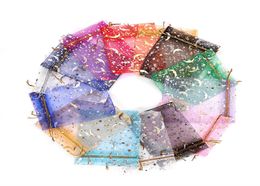 100pcs Moon Star Organza Sacs-cadeaux 912 cm Stamping Organza Party Favor Sac cadeau Boancs Bijoux Emballage Sachets Earge Holde4657226