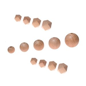 100 stks Multi Size Ronde Hexagon Beech Hout Baby Tandjes Kralen Kauwbare bijtring Fopspeen Armband Ketting Sieraden Maken 211106