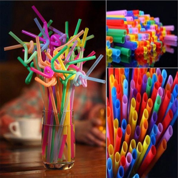 100 Uds pajitas de plástico multicolores bebidas de cocina pajita desechable cóctel Rietjes accesorios para fiestas de bodas Cada pieza está empaquetada individualmente