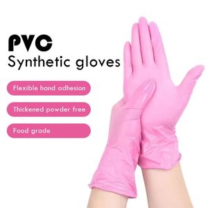 100 pièces gants en Nitrile rose jetables polyvalents PVC ménage gants de travail roses imperméables pour outils de cuisine 240104
