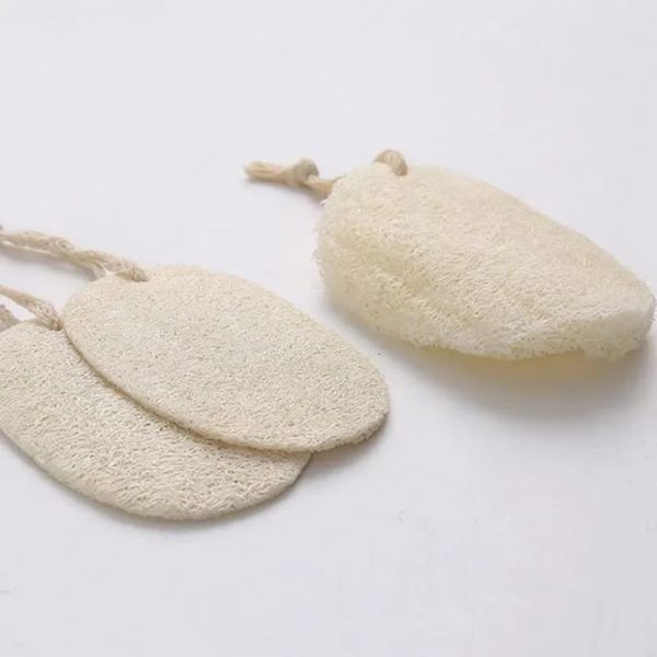 Almohadillas exfoliantes corporales de ducha de baño de esponja de lufa Natural de 100 Uds con cuerda de algodón colgante para el hogar J0523