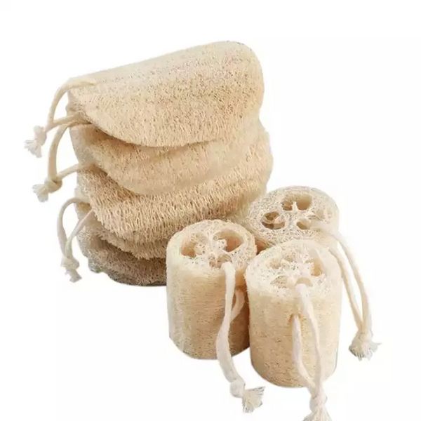 100 pièces naturel luffa éponge bain douche corps exfoliant tampons avec corde de coton suspendue ménage u0526