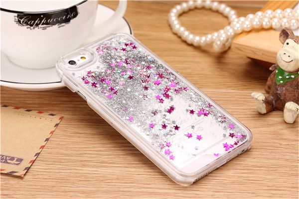 100 piezas más nueva moda dinámica Bling Glitter Star Liquid Quicksand para iphone 7 plus 5,5 pulgadas Crystal Clear Phone Back Cover Coque