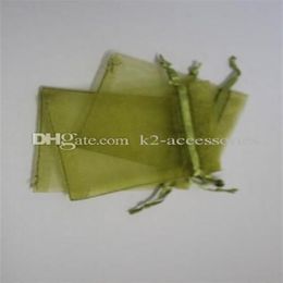 100 stcs Olive Green Drawring Organza Gift Packing Bags 7x9cm 9x12cm 10x15cm Wedding Party Kerstmis cadeauzakken Diy Jewelry M181P