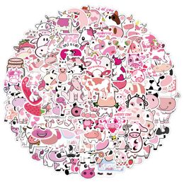 100 pcs-pack schattige roze koe dierenstickers groothandel vinylsticker waterdichte laptops auto scrapbooking water fles gitaar doos skateboard jdm bagage sticker