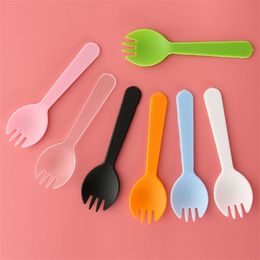 100 unids / paquete Desechable Plástico Tenedor Cucharas Pastel Helado Ensalada Fruta Postre Sopa Té Café Cuchara Pasteles Hornear Tienda Suministros T9I002581