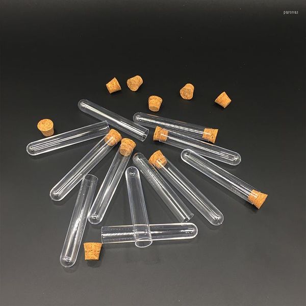 100 pièces/paquet Tubes à essai en verre en plastique polyvalents avec bouchon en liège équipements de laboratoire fournitures scolaires 18x105mm
