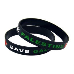 100 pièces Palestine sauver Gaza Bracelet en caoutchouc de Silicone en creux Triangle Logo noir et blanc adulte taille 273l