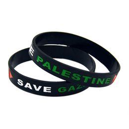 100 pièces Palestine sauver Gaza Bracelet en caoutchouc de Silicone en creux Triangle Logo noir et blanc adulte taille 290f