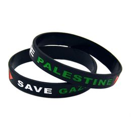 100pcs Palestine Save Gaza Bracelet en caoutchouc en silicone Triangle débossé Logo noir et blanc adulte taille 245v