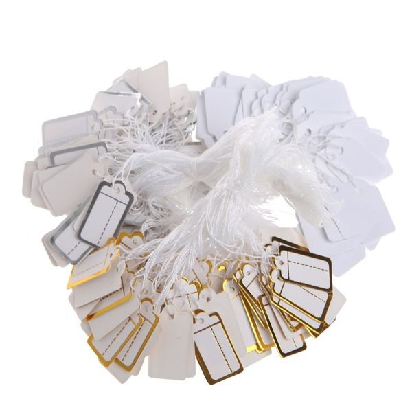 100pcs Paper Bijoux Prix Tags Strung Tag Étiquette de tarification avec cordes d'or et d'argent Accessoires de magasin Nécessité Lable Tag Paper