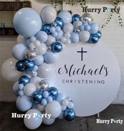 100pcs pastel macaron bleu ballons blancs garland arc kit métallique ballons bleus anniversaire de mariage baby shower fête décoration Q15021531