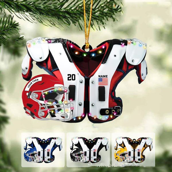 100 Uds. Decoración personalizada para árbol de Navidad DIY hombrera de fútbol americano y casco espejo retrovisor del coche colgante colección de manualidades NavidadCh