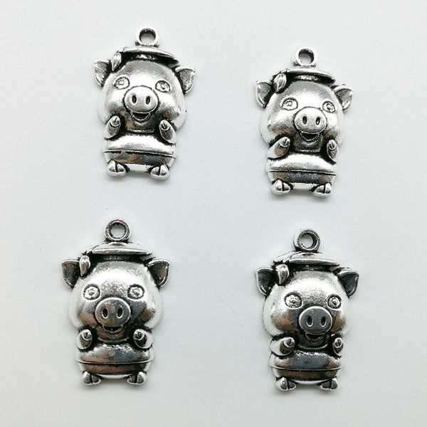 100 pièces cochon animaux pendentifs à breloques rétro bijoux accessoires bricolage Antique pendentif en argent pour Bracelet boucles d'oreilles porte-clés 23*15mm