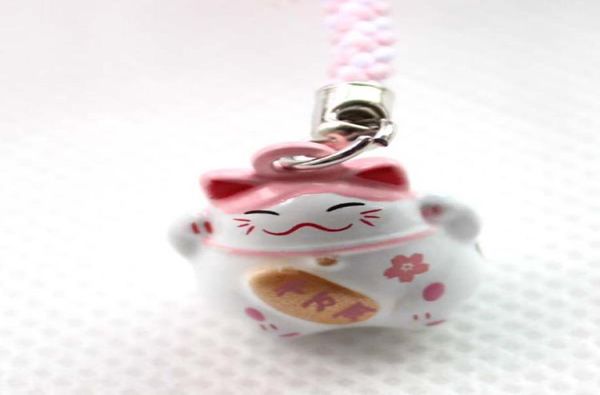 100 pièces rose amour Maneki Neko chat chanceux cloche breloque pour téléphone portable sangle 07 in3613158