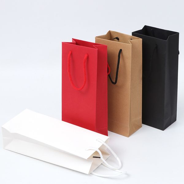 Bolsas de papel para embalaje de vino, 100 Uds., con asas para vino, color rojo sólido, negro, marrón, portabotellas de regalo, embalaje para regalo