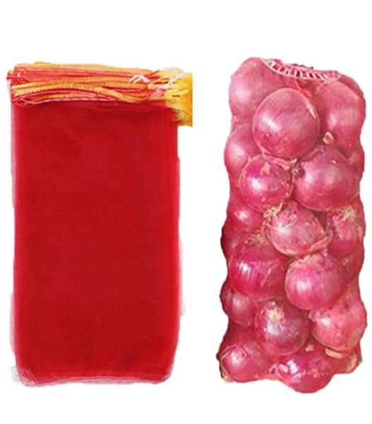 100pcs Sac de rangement en mailles rouges en plastique Onions réutilisables Grocherie de récipient en filet à crampons pour fruits et cegetables Garden6180330