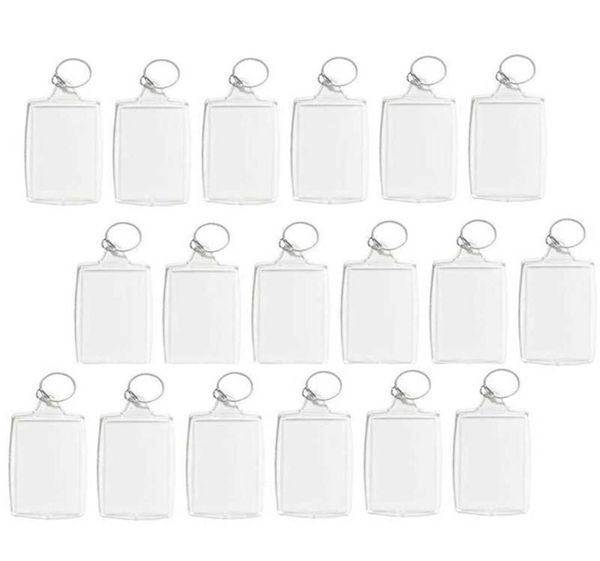 100 pièces Po porte-clés Rectangle Transparent blanc acrylique insérer Po cadre photo porte-clés porte-clés bricolage anneau fendu H09153888903