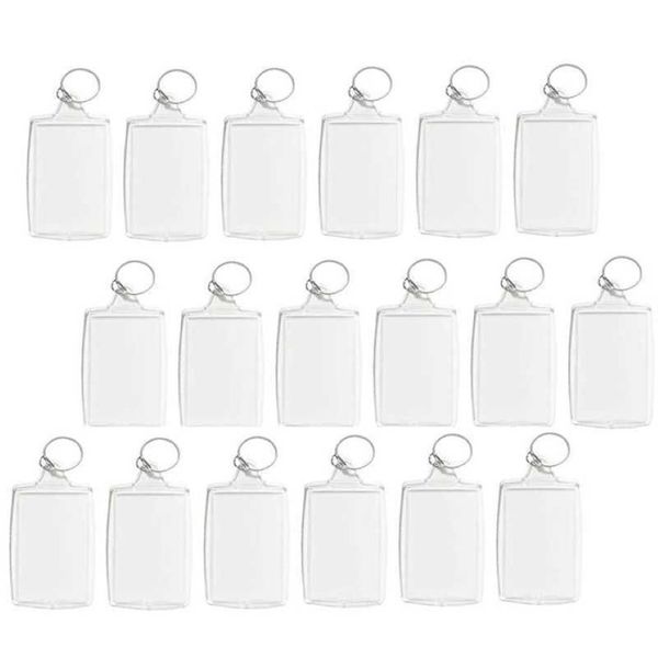 100 pièces Po porte-clés Rectangle Transparent blanc acrylique insérer Po cadre photo porte-clés porte-clés bricolage anneau fendu H0915190g