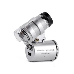 60X Mini Microscoop Handheld Vergrootglas Sieraden Vergrootglas met LED UV Licht Loep Lens Pocket Juwelier Loep Lederen Etui MG9882
