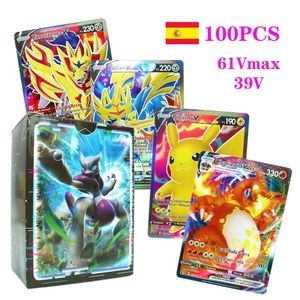 100 stks Pokemon Engels Spaans Italiaans Kaarten Doos Vmax GX Charizard Pikachu Hobby Collectie Battle Game Card Speelgoed Geschenken Derde partij Gemaakt