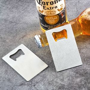 100 -stcs polybag verpakking pocket portemonnee maat roestvrijstalen creditcard bier fles opener blik openers keukengereedschap dh0988