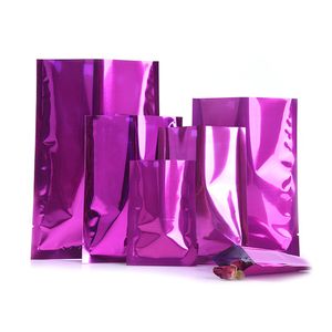 100 Uds. Bolsa con apertura en la parte superior de papel de Mylar púrpura, sellado al vacío con calor, bolsas de paquete con muesca de desgarro para alimentos, aperitivos, té, café molido, almacenamiento de granos