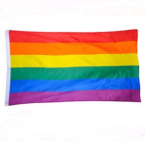 100 Pcs Drapeau Arc-En-Ciel 3x5FT 90x150cm Lesbienne Gay Pride Polyester Drapeau LGBT Bannière Polyester Coloré Drapeau Arc-En-Ciel Pour La Décoration SN1225