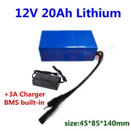 100 pièces Rechargeable 12V 20ah lithium ion batterie avec bms pour ordinateur portable lampe au xénon lampadaire solaire + chargeur 3A