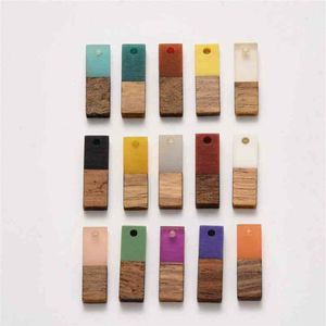100 stuks rechthoek gemengde kleur hars hout hangers bedels voor sieraden maken DIY armband ketting 20x6 5xm gat 1,8 mm 210720291L