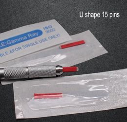 100pcs Red U Shape 15 Pins Blades Aigneurs de microblading professionnels pour broderie microbladante permanente Pen8943612