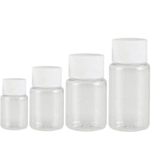 100 piezas de botellas de plástico rellenables con sello de PET 15 ml 20 ml 30 ml 50 ml viales transparentes contenedor de almacenamiento de reactivos tapa de tornillo de plástico 100 piezas T200819