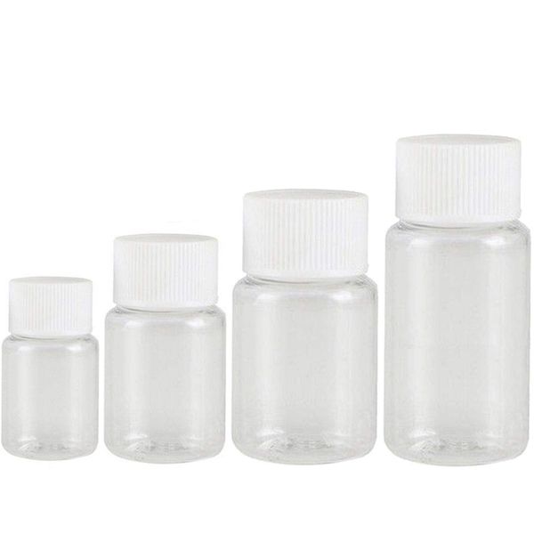 100pcs bouteilles rechargeables en plastique PET joint 15ml 20ml 30ml 50ml flacons transparents magasin de réactif conteneur bouchon à vis en plastique 100pcs T200819