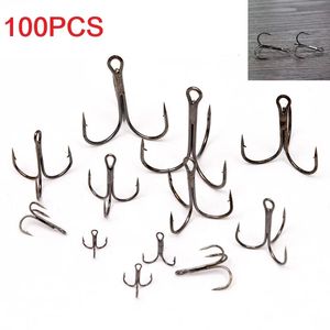 100PCS Vervangbare Vishaken Koolstofstaal Treble Visgerei Accessoires 10 12 Optioneel 240313