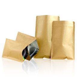 100pcs sacs d'emballage à fond plat brun kraft refermables emballage de stockage des aliments respectueux de l'environnement pochettes à fermeture éclair papier d'aluminium anti-humidité Rbkh