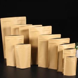 100 unids resellable papel kraft zip lock bolsa de embalaje de papel de aluminio grueso merienda caramelo molido café nueces té semillas regalos bolsas de almacenamiento xj mhou