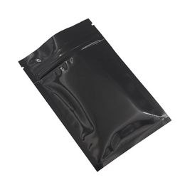 100 pcs Au Détail Thermoscellable Zipper Top Poudre Stockage Des Aliments Emballage Sac Brillant Noir Feuille D'aluminium Zip Lock Sacs En Plastique Pouch260M