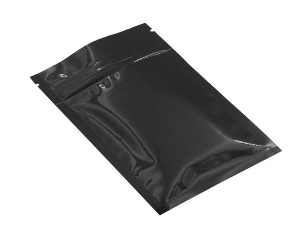 100pcs au détail thermoscellable fermeture à glissière supérieure poudre sac d'emballage de stockage des aliments brillant noir papier d'aluminium fermeture à glissière sacs en plastique pochette9306310