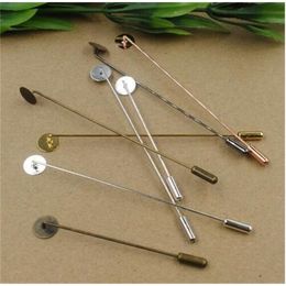 100 stks Retro Mode 10mm Ronde Pad 65mm Hat S Broche Long Stick Revers Pin Base Setting DIY Sieraden Accessoires