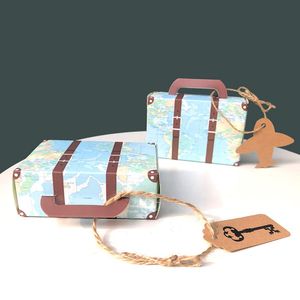 100 Uds maleta Retro caja de dulces soportes de recuerdo de viaje Cajas de regalo de fiesta de aniversario de Navidad avión de papel Kraft