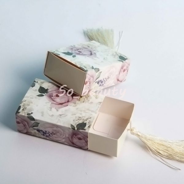 100 pièces Rose tiroir Type bonbons boîtes avec gland faveur de mariage bébé douche anniversaire doux fête cadeau Box1952