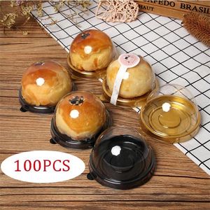 100pcs rond en plastique boîte de gâteau de lune emballage jaune d'oeuf bouffée conteneur transparent boîtes de dôme de gâteau de lune boîte d'emballage de cuisson 220420