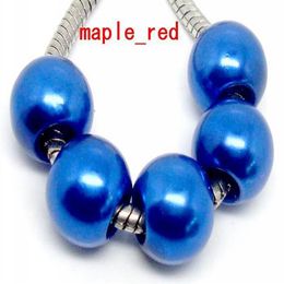 100 pièces bleu saphir brillant Imitation perle européenne grand trou perles ajustement européen Bracelet et collier bas 2721