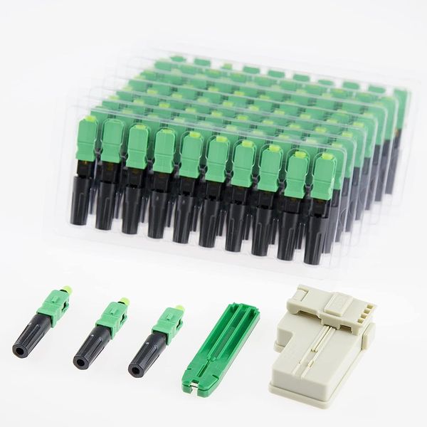 100pcs SC APC Fibre Optique Connecteur Rapide avec Outils Appariés Fibre Connecteurs Réutilisables Monomode SM 9/125 Mécanique Rapide Connecteurs Adaptateur