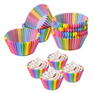 Unids/set de 100 fundas para muffins con impresión en Color, vasos de papel, revestimiento para magdalenas, molde para hornear, papel para pasteles, bandeja para fiestas, herramienta de decoración de pasteles